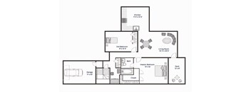 The Birch- Two Bedroom One Bathroom Floor Plan at The Village at Bridgewater, Bridgewater