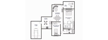 The Pine - Two Bedroom One Bathroom Floor Plan at The Village at Bridgewater, Bridgewater