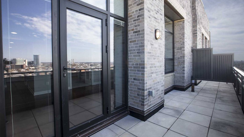 Private balcony view from The Pepper Building apartments at 1830 Lombard Street, offering luxury living in a Rittenhouse Square apartment building.