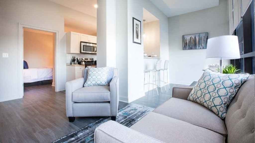 Open concept floor plan at Philadelphia's The Pepper Building apartment complex in Rittenhouse Square