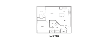 A floor plan of a house named Hampton with rooms labeled.