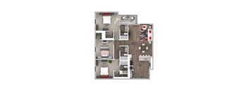 A floor plan of a house with three bedrooms, a living room, a dining room, a kitchen, a laundry room, and a garage.
