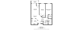 A floor plan of a home with a living room, dining area, kitchen, and three bedrooms.