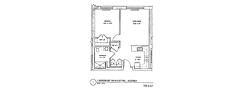a floor plan of a small house with a bedroom and a living room