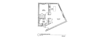 a floor plan of a small house with a bedroom and a living room