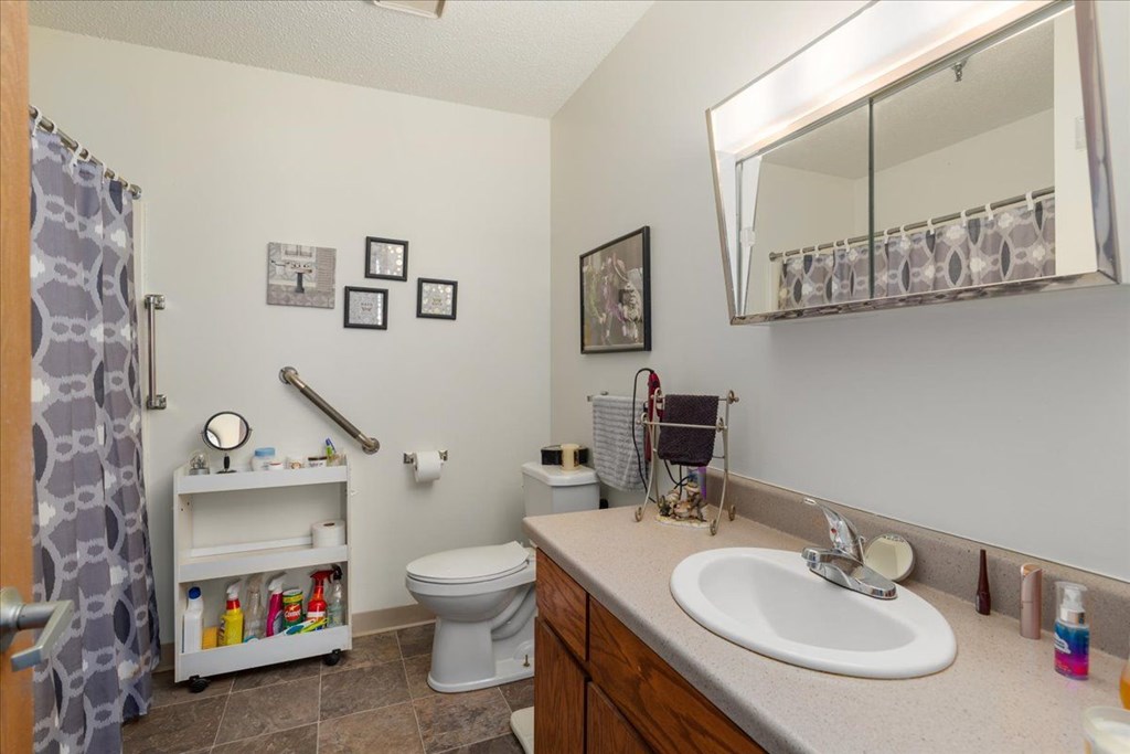 A bathroom with a white toilet, a sink, and a mirror.