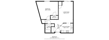 A black and white image of a floor plan for a small apartment.