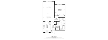 A black and white image of a floor plan for a one bedroom apartment.