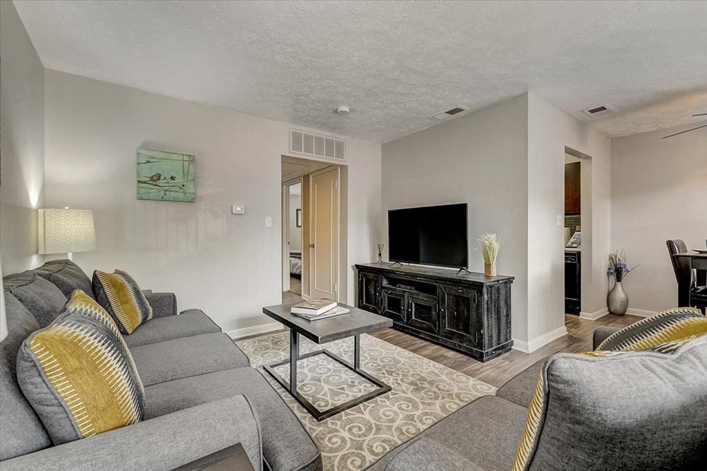 a living room with a couch and a tv