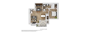 A floor plan of a house with a kitchen, living room, and two bedrooms.