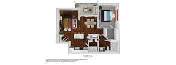 a stylized floor plan of a room with a wood floor