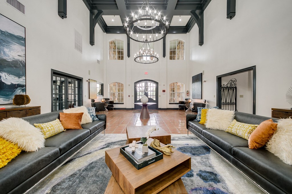 a living room with two couches and a coffee table