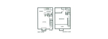 A black and white diagram of a two-floor apartment layout.