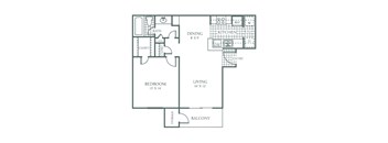 A black and white image of a floor plan for a living space.