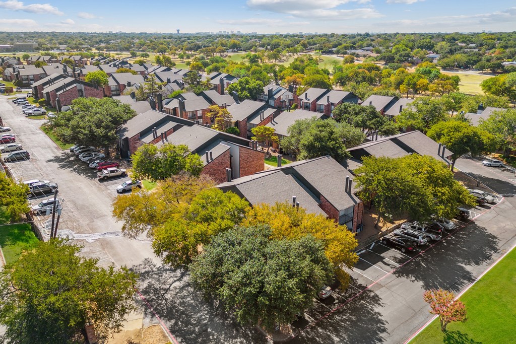 arial view of a neighborhood with rows of houses