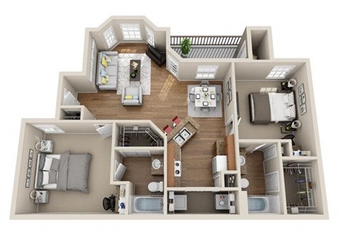 a 3 bedroom floor plan with a bathroom and a living room