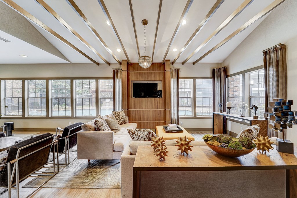 a living room with a couch and a table
