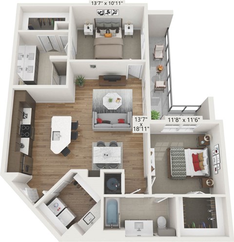 a 2 bedroom192 sq ft floor plan
