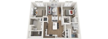 a 3d floor plan of a living room and a bedroom