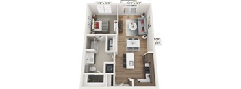 a 3d floor plan of a living room with a bedroom