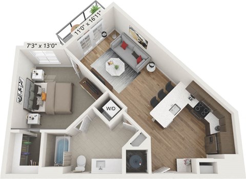 a 2 bedroom floor plan with a bathroom and a living room