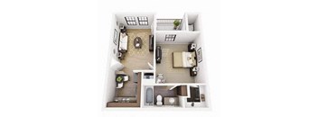 a floor plan of a house with a bedroom and a living room