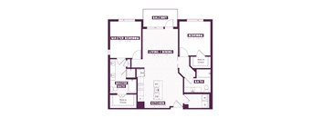 A floor plan of a house with a master bedroom, living room, dining room, kitchen, and bathroom.
