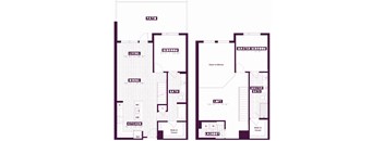 A floor plan of a house with two master bedrooms and a laundry room.