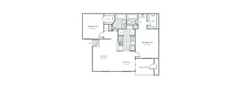 A black and white floor plan of a two bedroom apartment.