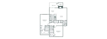 A floor plan of a two bedroom apartment with a living room and a balcony.