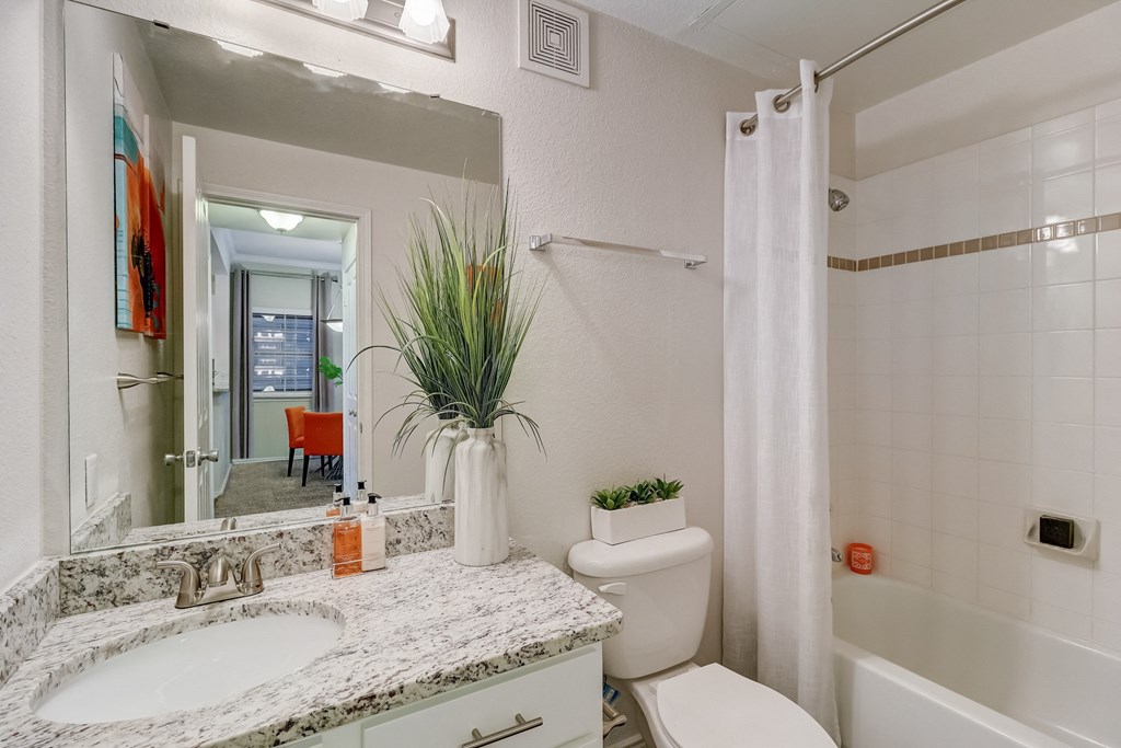 the preserve at ballantyne commons apartment bathroom with sink toilet and shower