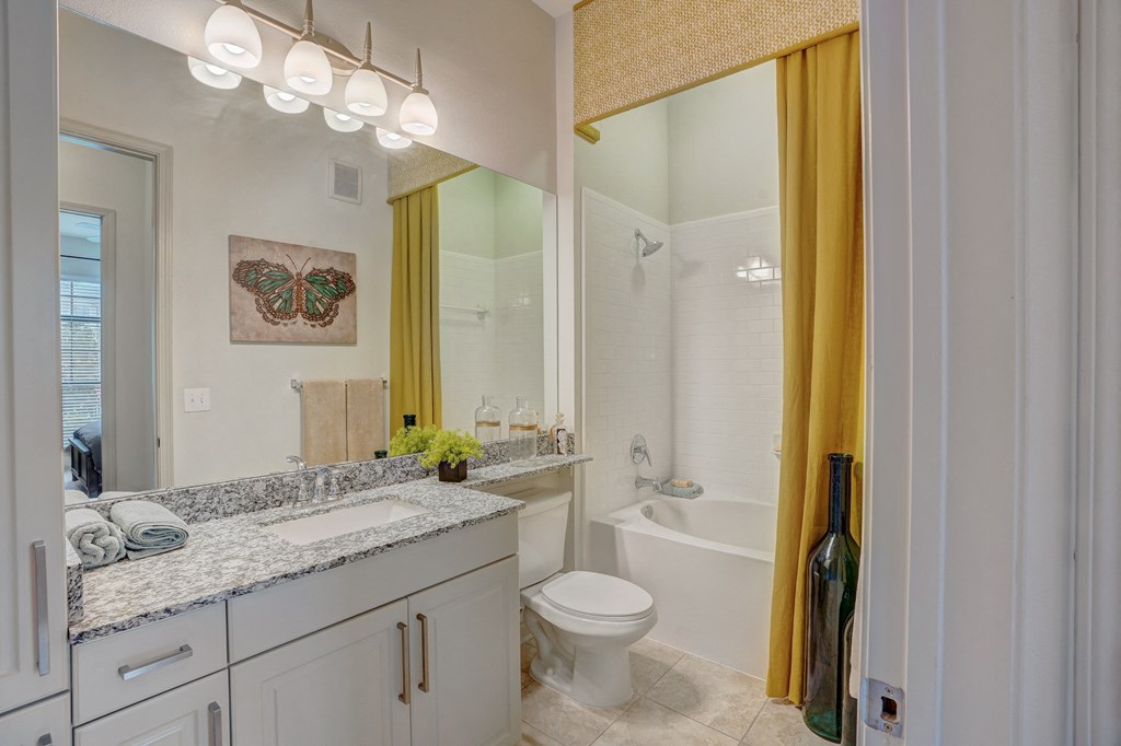 a bathroom with a shower toilet and sink and a mirror