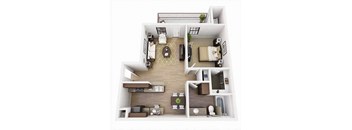 a floor plan of a house with a bedroom and a living room