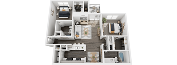 A top-down view of a small apartment layout with labeled rooms.