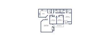 A blueprint of a house layout with labeled rooms and dimensions.