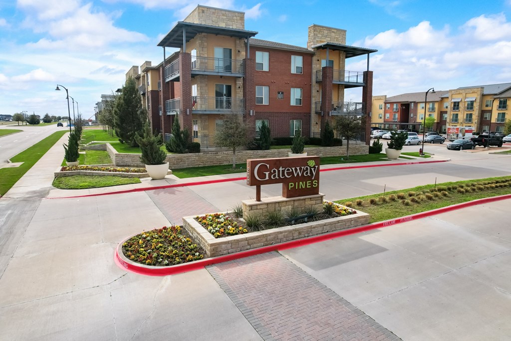 a view of the gateway pines apartments from the street