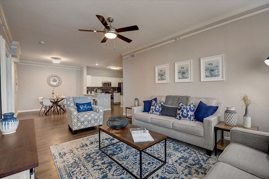 a living room with two couches and a coffee table