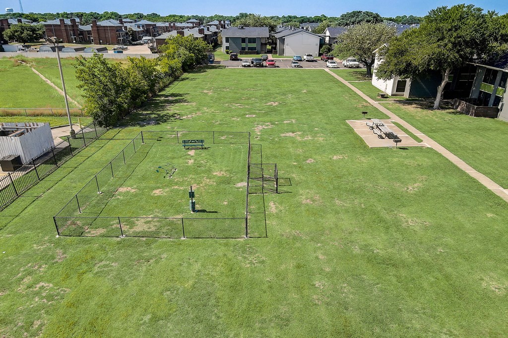 a view of the soccer field from the top of the building