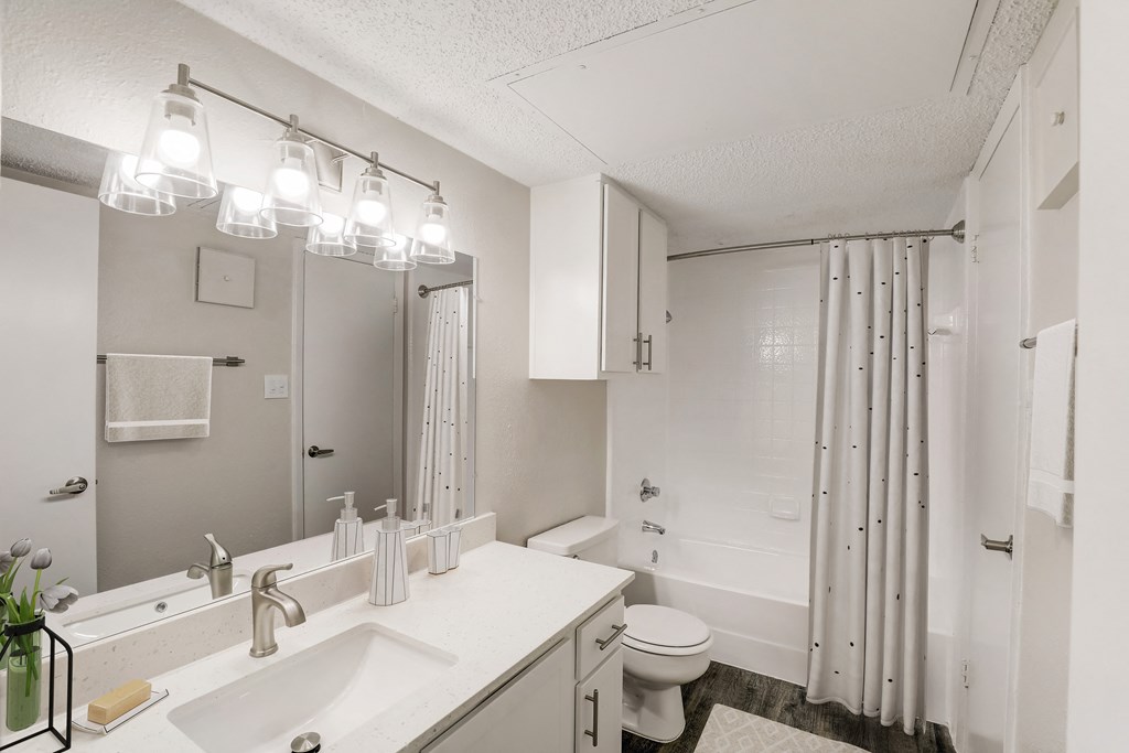 a bathroom with a shower and a sink and a toilet