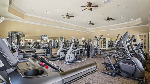 A spacious gym with a variety of exercise equipment.