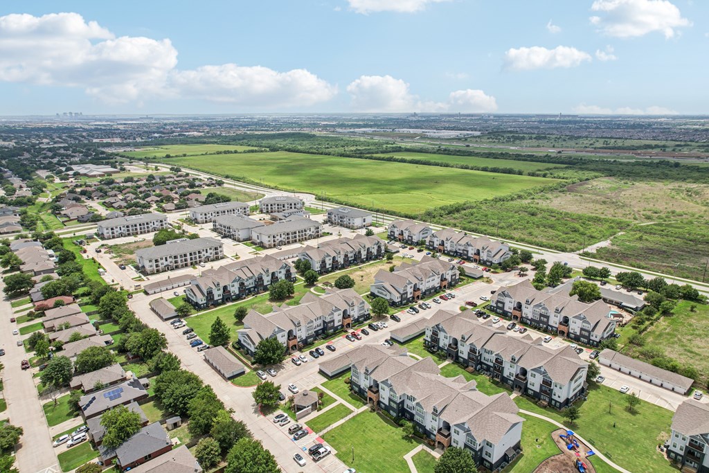 A large residential area with multiple houses and apartment buildings.