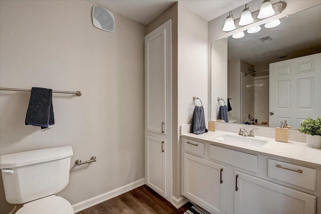 a bathroom with a toilet sink and mirror