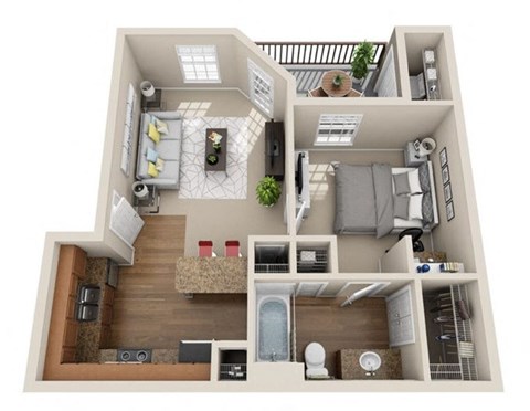 a 1 bedroom floor plan with a bathroom and a living room