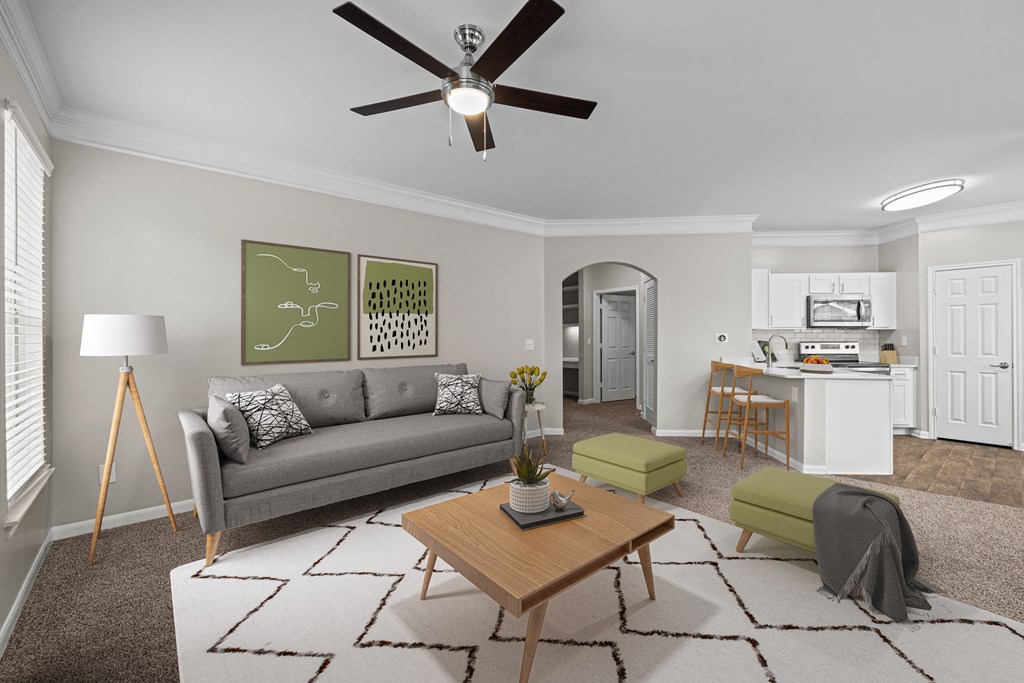 a living room with a couch and a coffee table