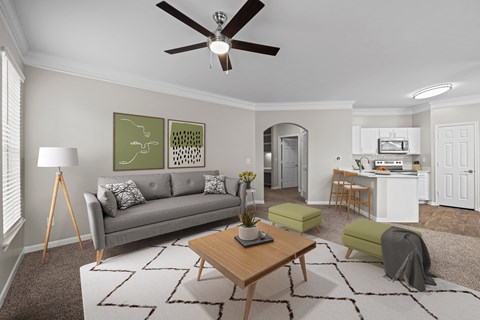 a living room with a couch and a coffee table