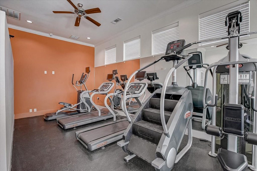 the gym is equipped with treadmills and other exercise equipment