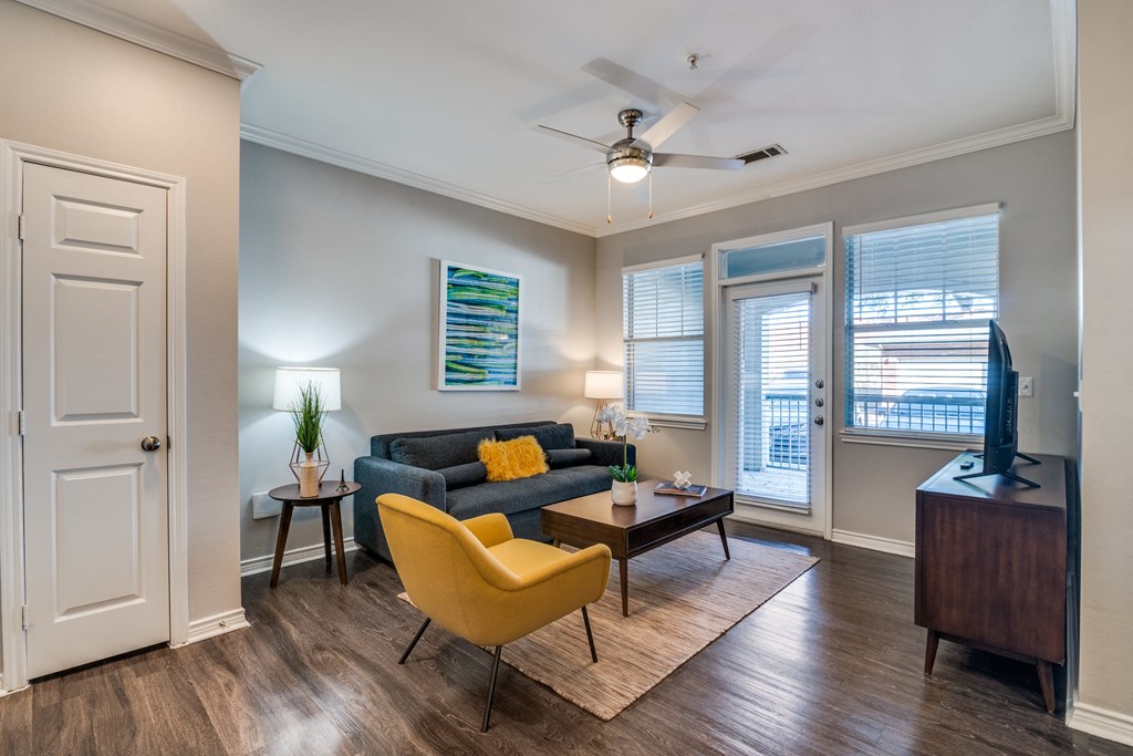 a living room with a couch and a coffee table