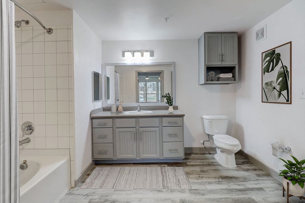 a bathroom with a sink toilet and a bath tub