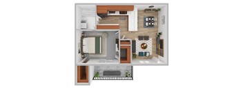 a furnished floor plan of a 1 bedroom apartment