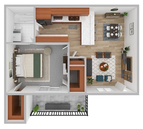 a furnished floor plan of a 1 bedroom apartment